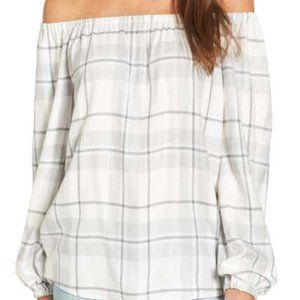Two by Vince Camuto Off the Shoulder Plaid Blouse